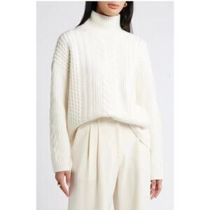 NORDSTROM Cream Fisherman High-Low Mock Neck Sweater